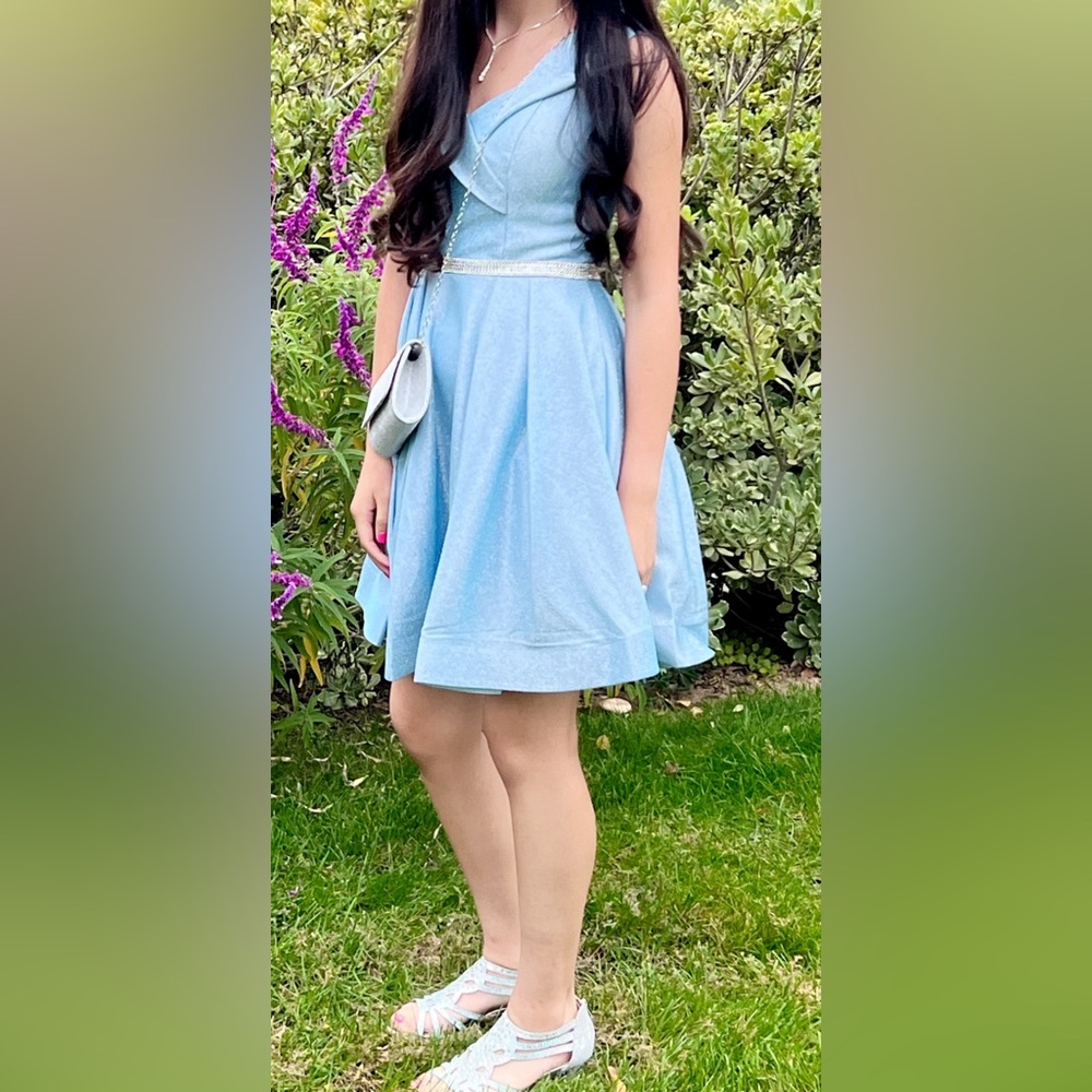 Sparkling Blue Off-Shoulder Formal Dress